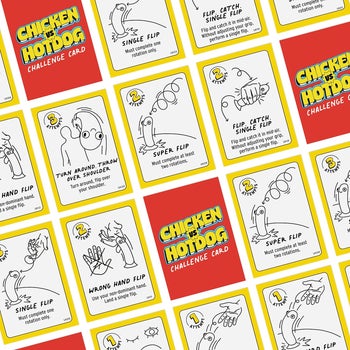 the card examples with challenges of how to throw the chicken or hotdog