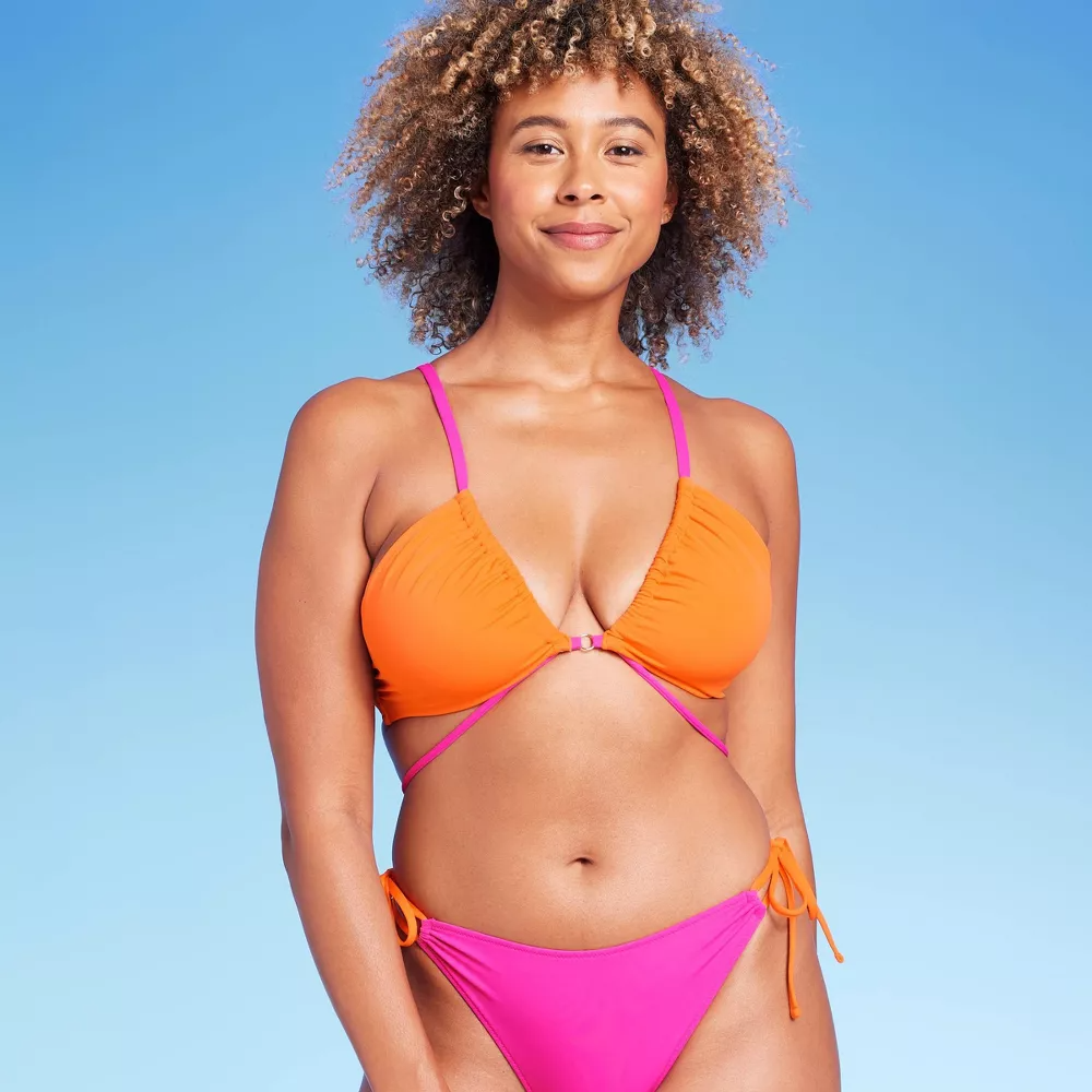 The orange and pink strappy bikini top