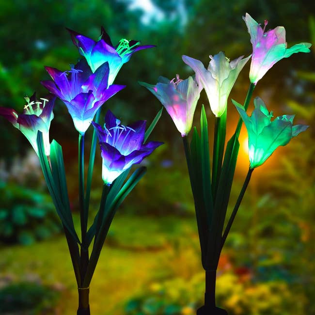two bundles of faux illuminated lilies 