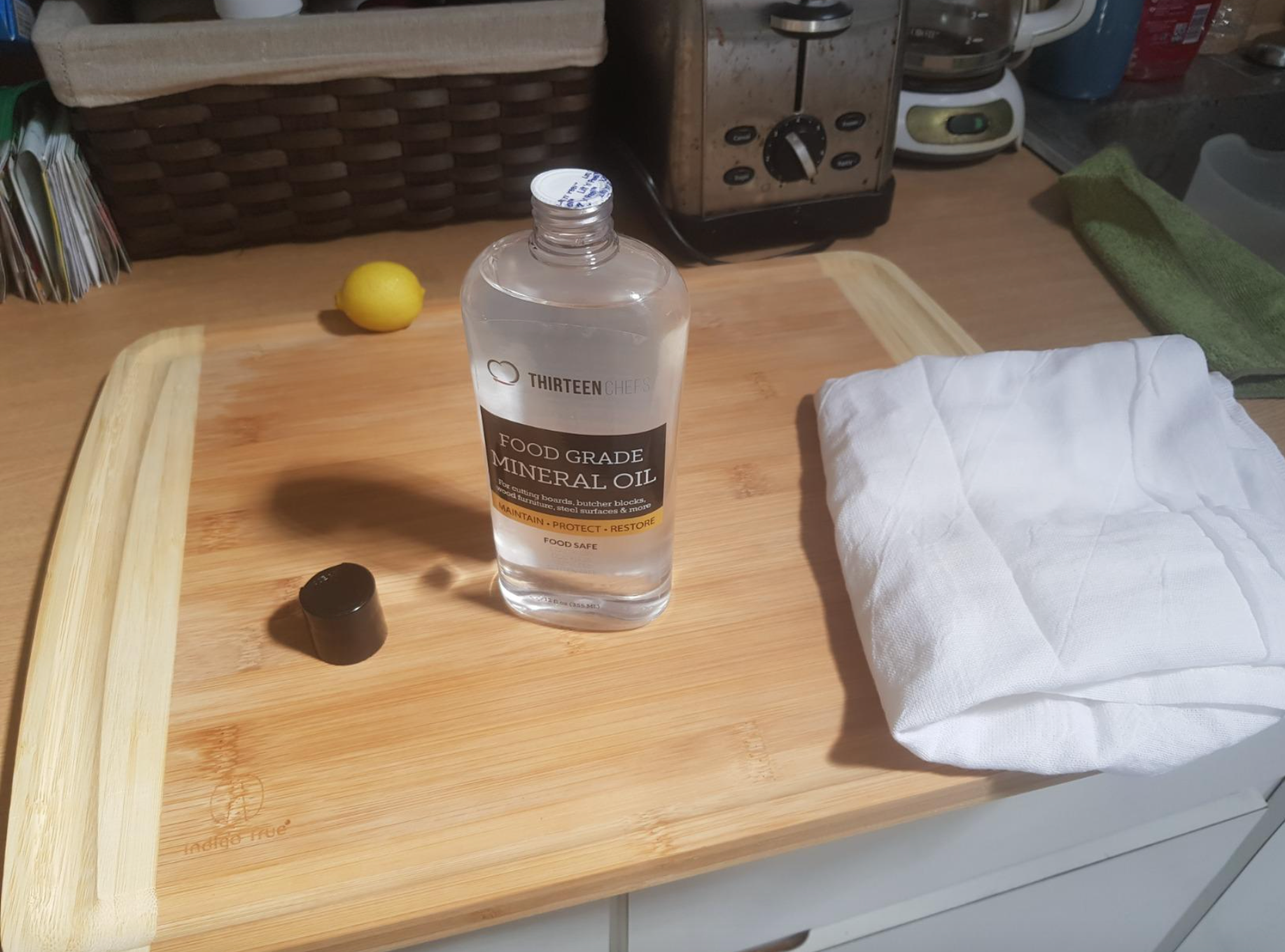 Reviewer's mineral oil on top of their cutting board