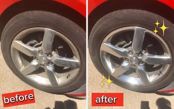 Reviewer image before and after cleaning their car tire