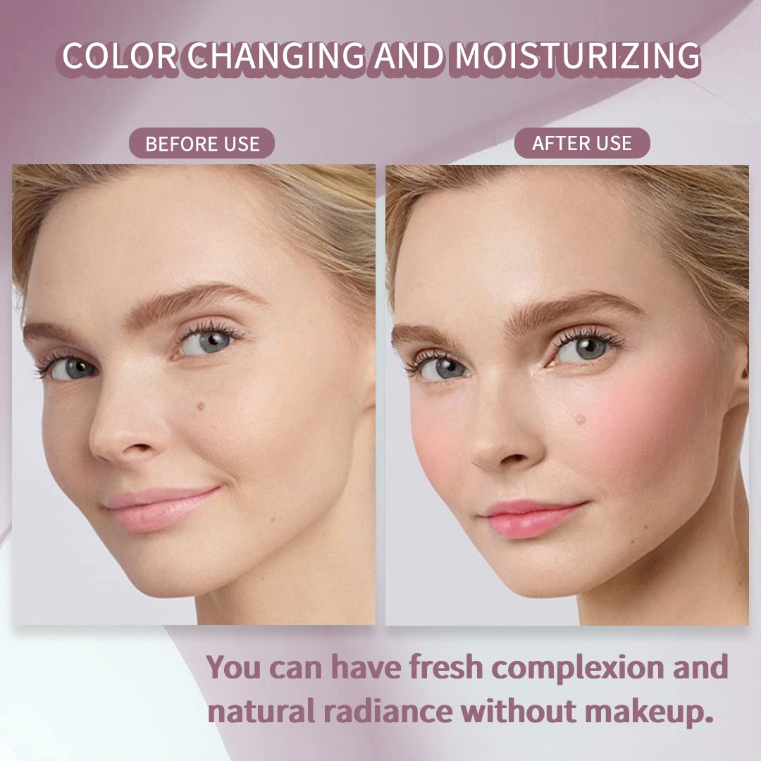 Side-by-side examination  of a woman's look   earlier  and aft  constitution  exertion  highlighting brushed  blush and enhanced eyebrows