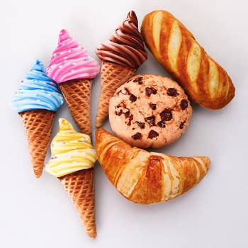 ice cream cones, cookie, bread, and croissant toys