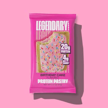 A Legendary Foods Birthday Cake flavored protein pastry package