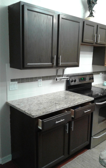 and after with dark brown cabinets