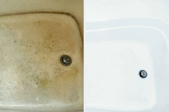 before and after of a scummy bath tub turned clean 