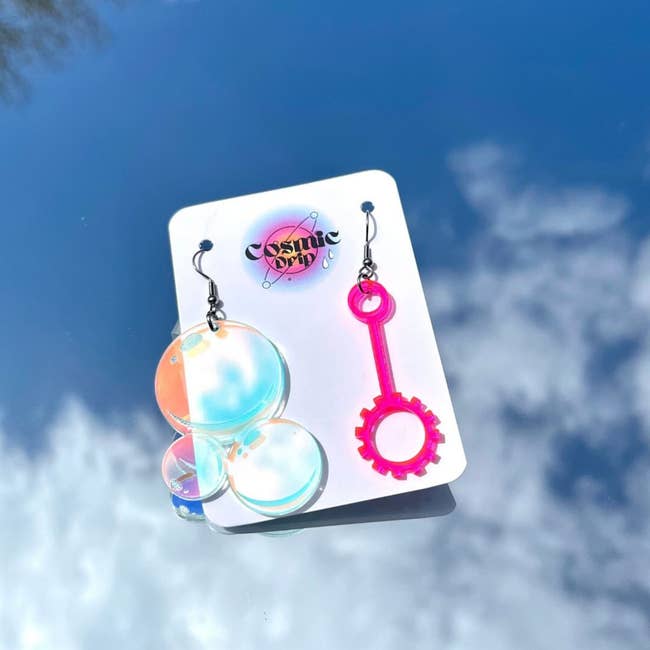 The bubble and bubble wand earrings