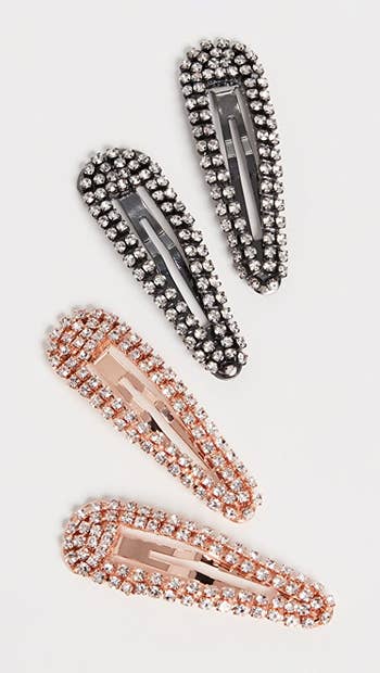 two black and two rose gold crystal embellished clips
