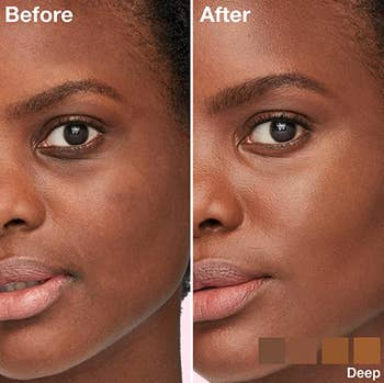 model showing before and after using instant perfector on skin