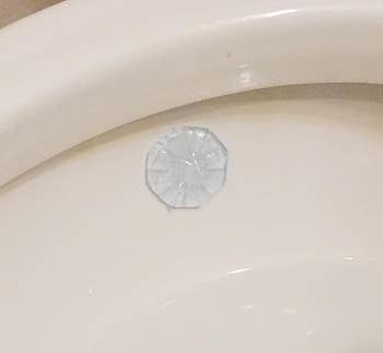 a cleaning stamp in a toilet bowl