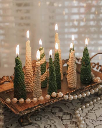 reviewer's candles made to look like winter trees