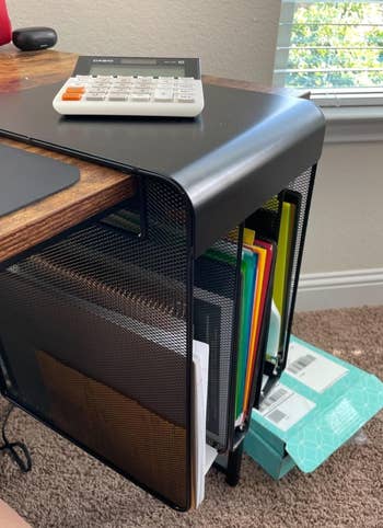 different reviewer's desk with the vertical style under desk organizer