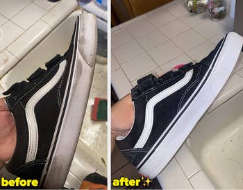 before and after of a reviewer's dirty shoes