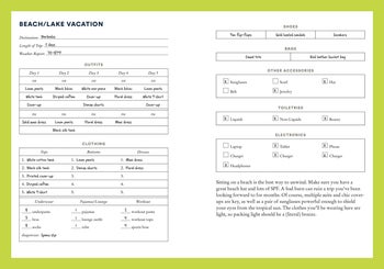 beach/lake vacation packing list