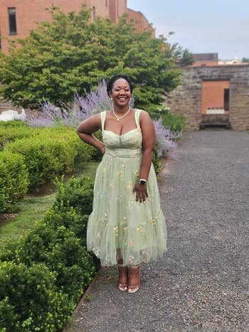 another reviewer in the embroidered green floral dress