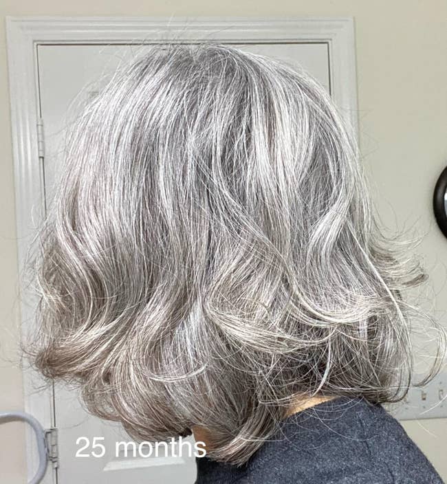 reviewer with shoulder-length shiny gray hair