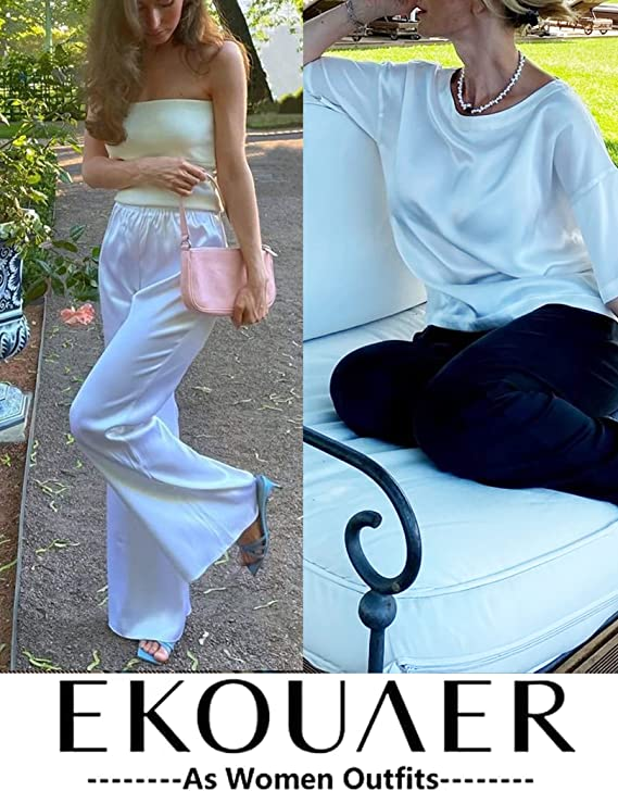 two people wearing the white PJ set separately 