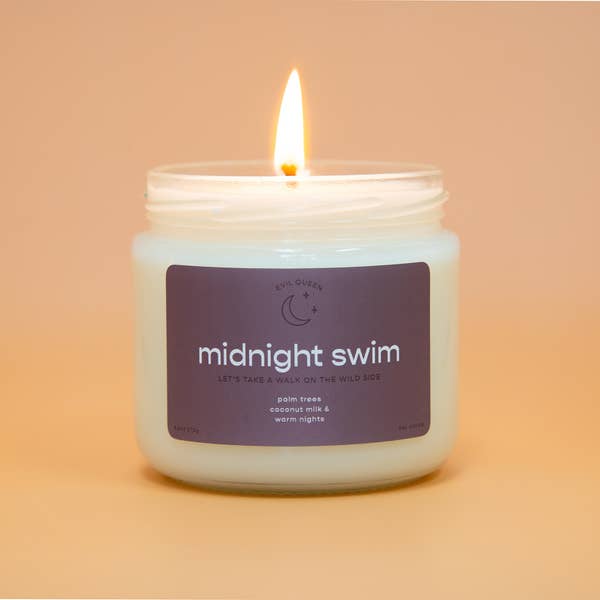 a midnight swim themed candle