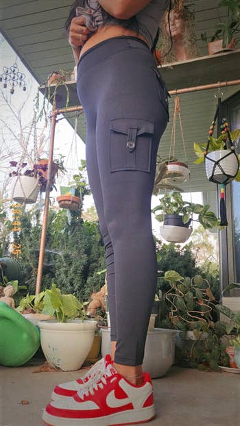 A side view of the pants worn by a reviewer