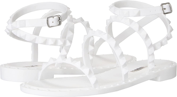 White jelly studded sandals with ankle strap side-by-side