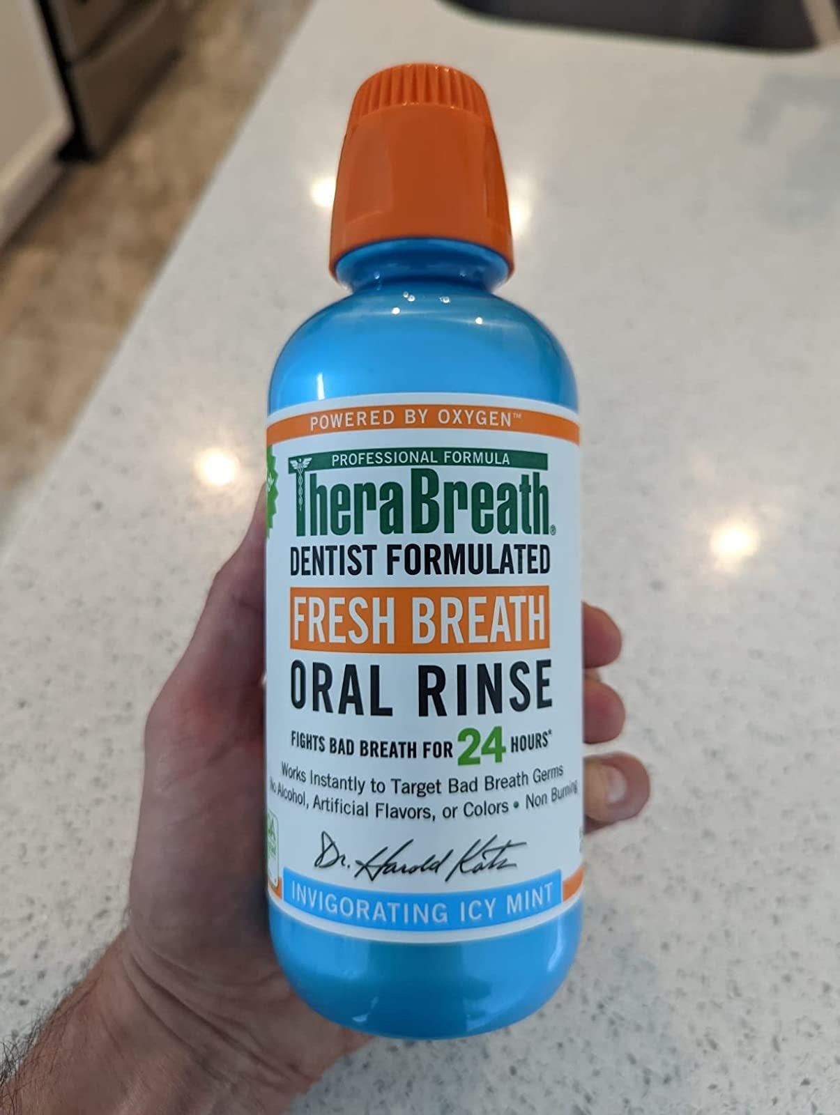 Reviewer image of TheraBreath oral rinse in icy mint flavor