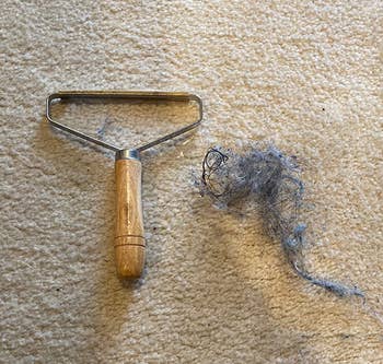 lint that was removed from carpet with tool 