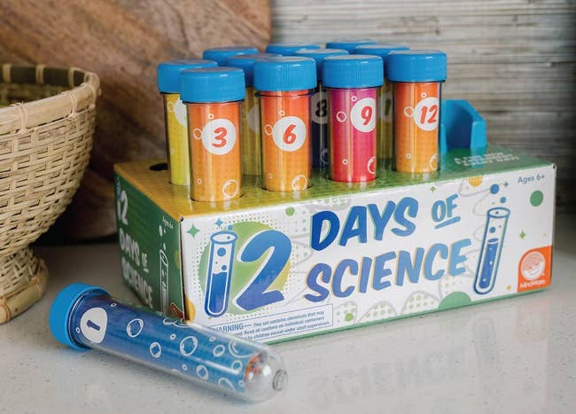 STEM-themed countdown kit with 12 subject experiments for ages 6+. Packaging reads