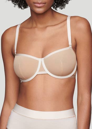 the nude and white contrast bra