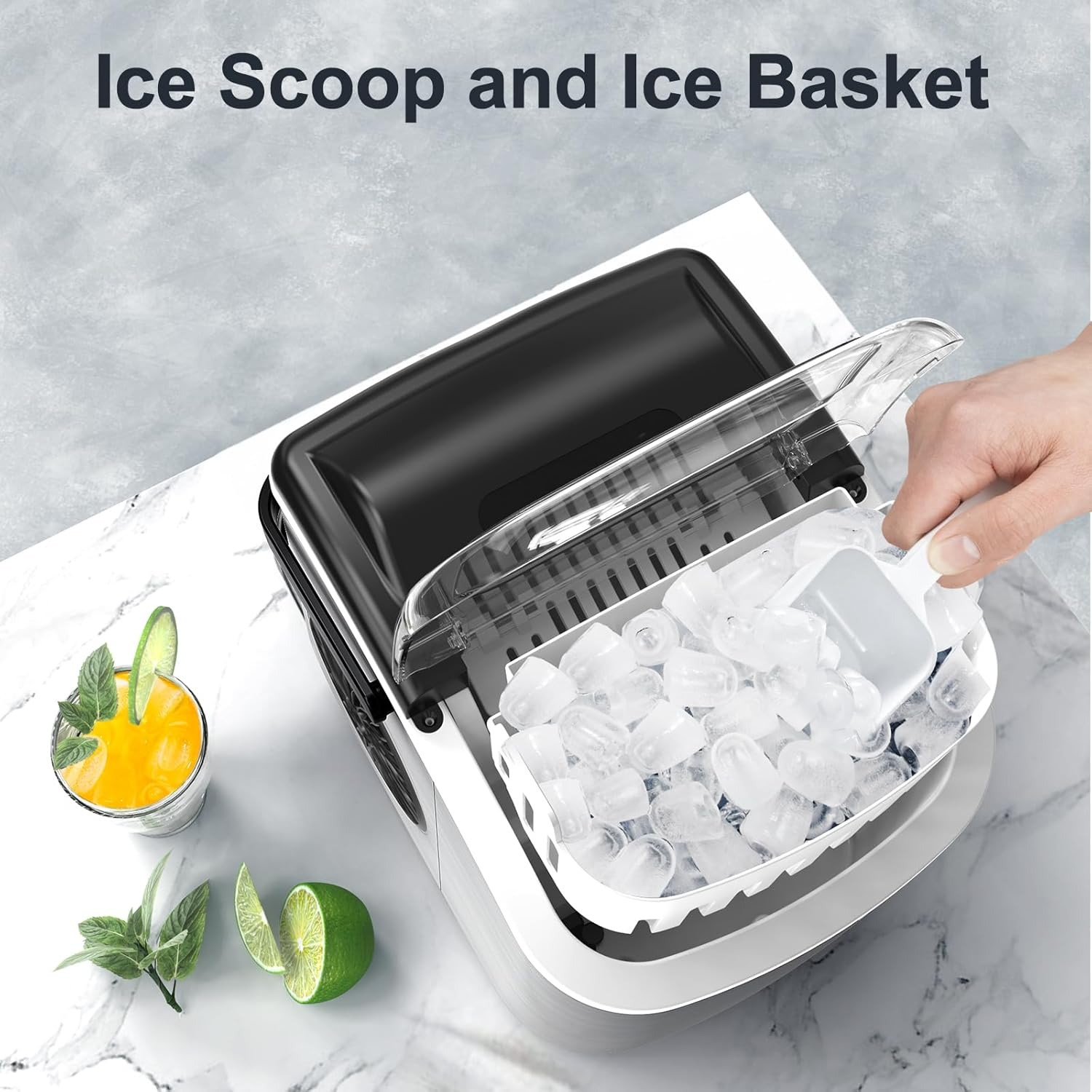 hand scooping ice from maker