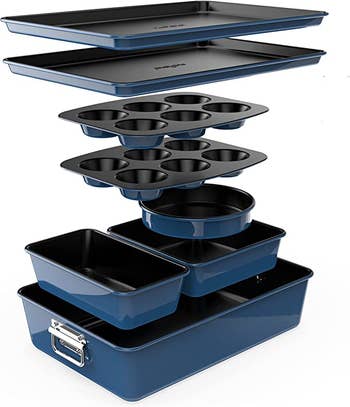 The eight piece set separated showing how each piece fits into the next