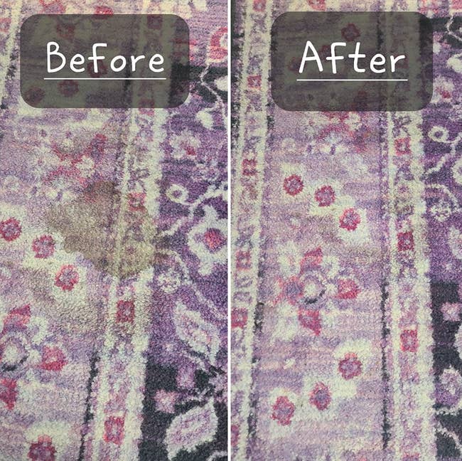 reviewer image of before and after using pads to remove coffee stain from rug