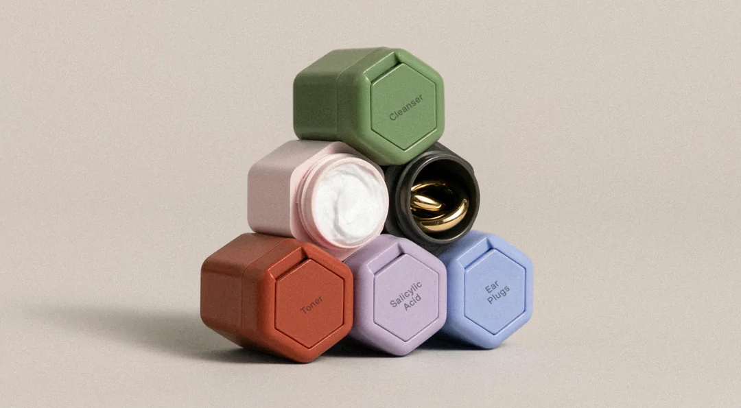 Stack of magnetized capsule toiletry containers