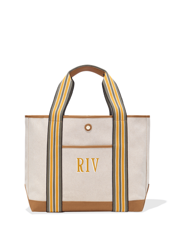 yellow and green tote with RIV monogram