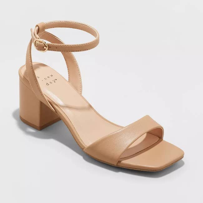 the block heel with an ankle strap in nude