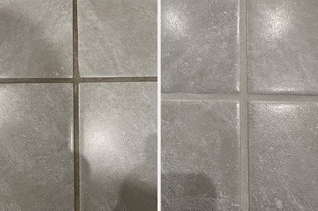 Brown grout on a reviewer's tile floor / same grout but now white