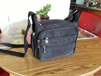 reviewer photo of the bag on a table
