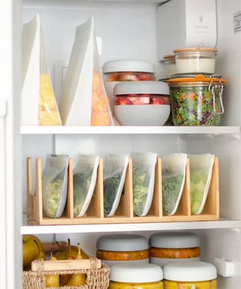 the silicone bags neatly stored in a fridge