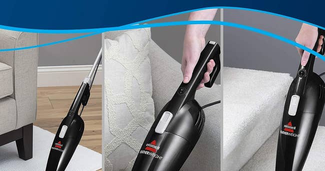 the vacuum being used to clean three different surfaces