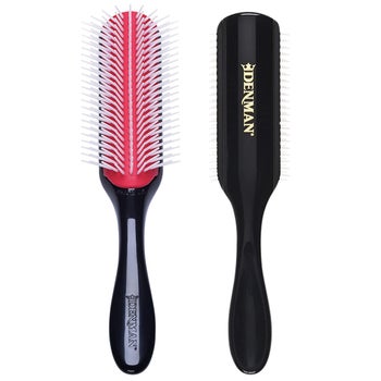 the pink and black detangling brush with sculpted bristles