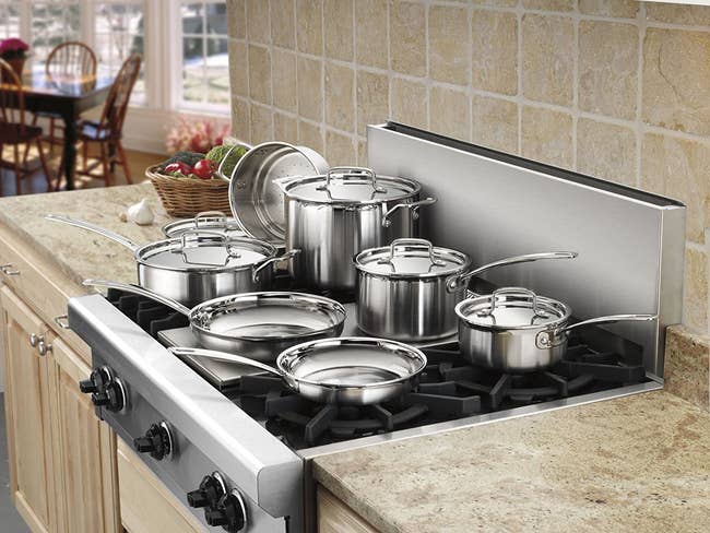 stainless steel cookware set on a stove