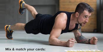 Model working out with the cards in front of them