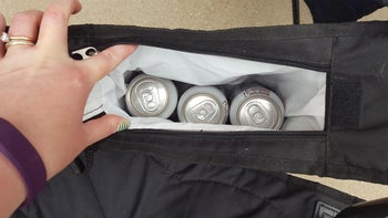 reviewer photo of beers in the built-in cooler