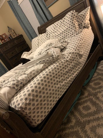 reviewer photo of mattress on adjustable bed base