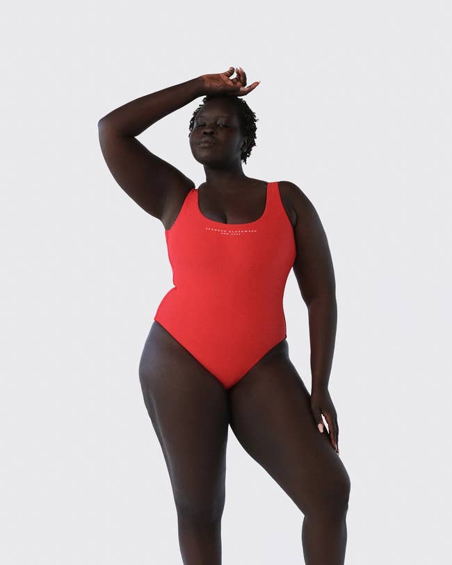 model in one piece high leg cut swim suit