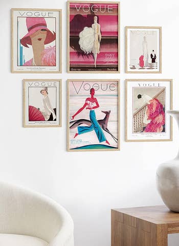 a gallery wall of Vogue art prints