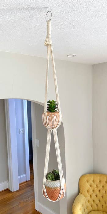 Image of the 40-inch-long two-planter macrame hanger