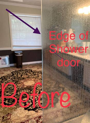 reviewer before photo showing a foggy looking shower door