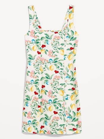 Floral and lemon print dress with sleeveless design