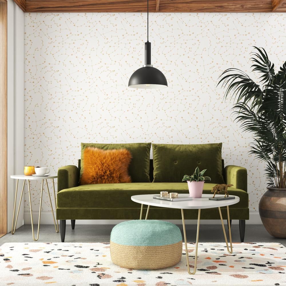 olive green velvet sofa with arm rests, two removable back pillows, and bench seating