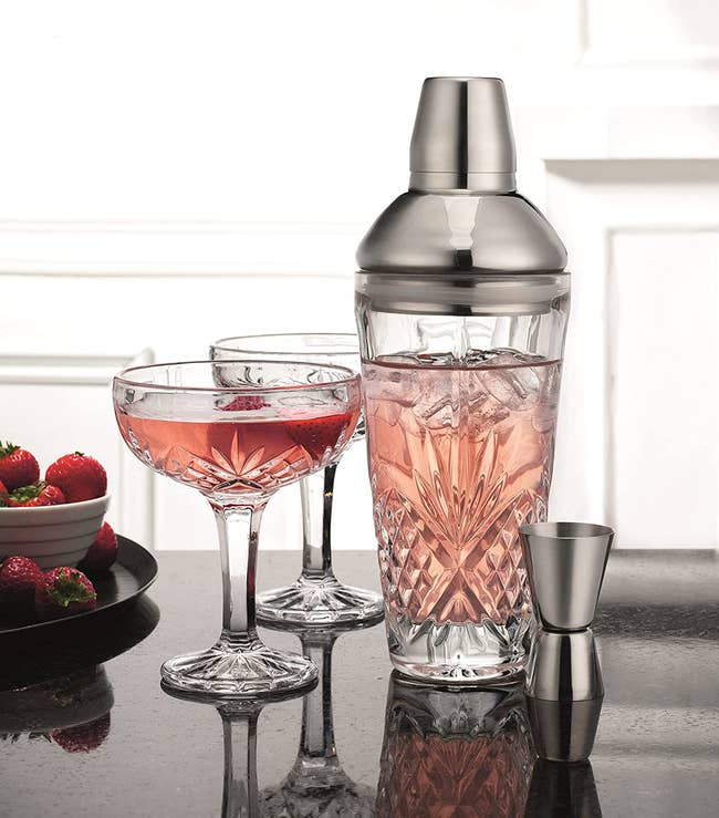 crystal cocktail shaker with silver lid